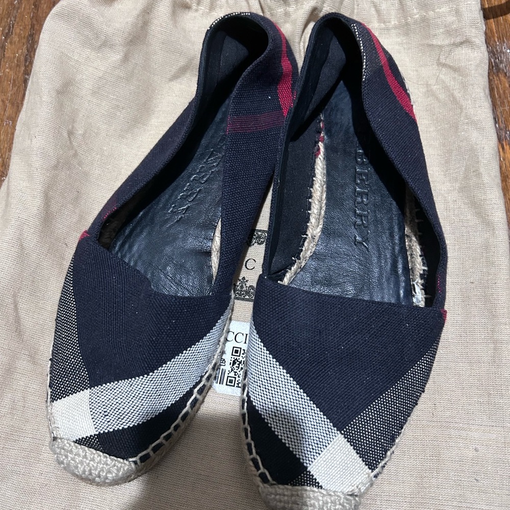 Burberry Black and White Espadrilles Slip-On Shoes